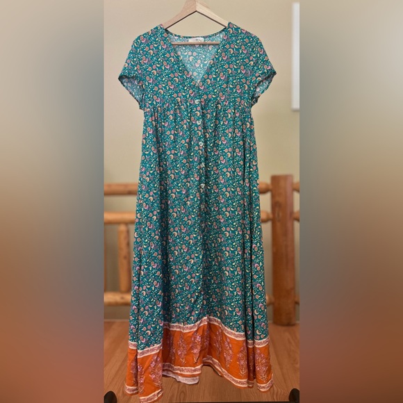 NATURAL LIFE Teal and Orange Midi Dress - Picture 3 of 13